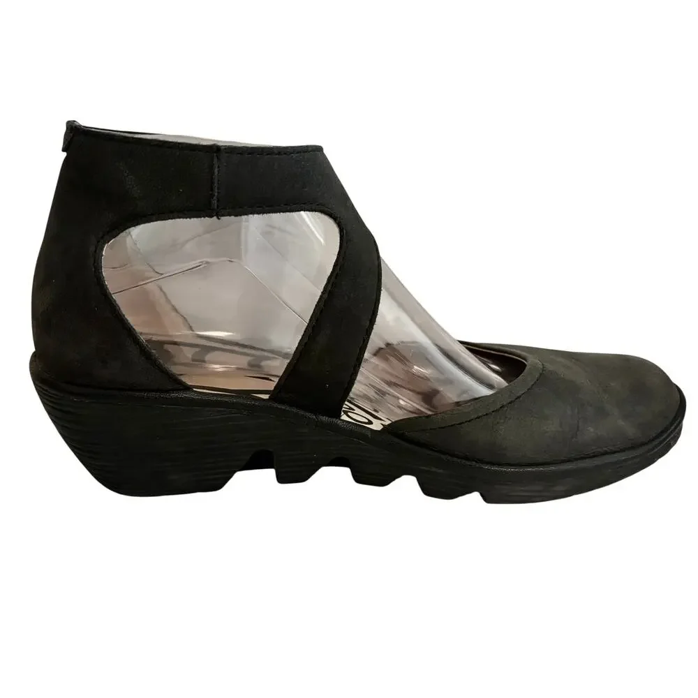 Fly London Piat Nubuck Leather Mary Jane Wedge Shoes w/ Ankle Strap Retro 39